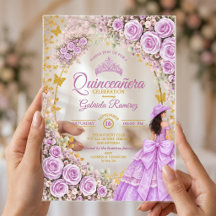 Lila lila rosor Guld Western Quinceañera