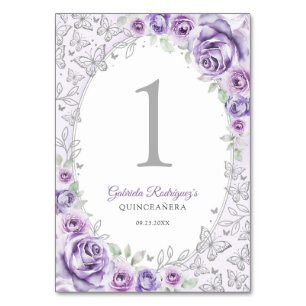 Lila Lila Silver Blommig Quinceanera Bordsnummer