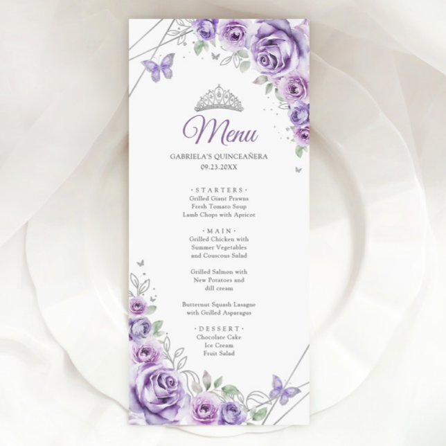 Lila Lila Silver Blommig Quinceanera Meny (Skapare uppladdad)