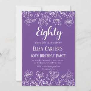 Lila Lilac 80:e åttio Blommigtars Elegant födelsed Inbjudningar