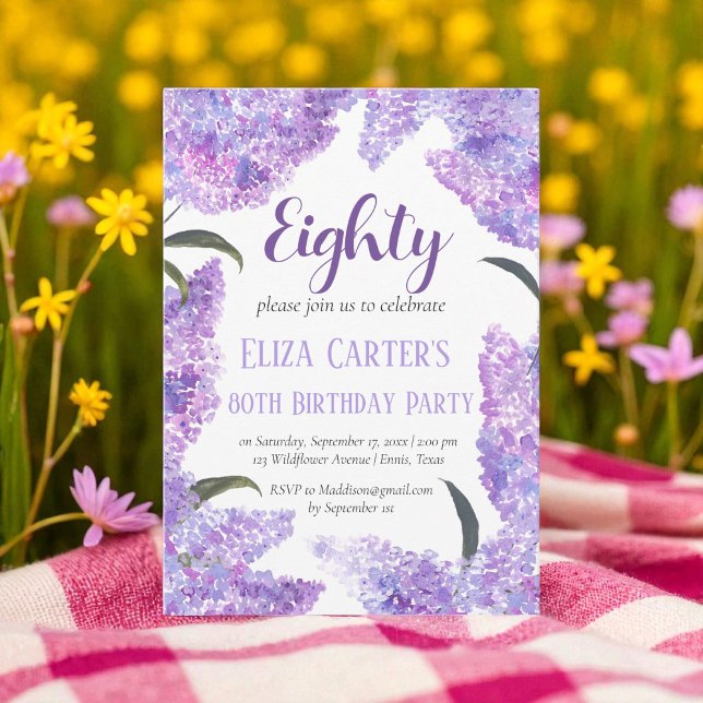 Lila Lilac 80:e åttio Blommigtars Elegant födelsed Inbjudningar (Skapare uppladdad)