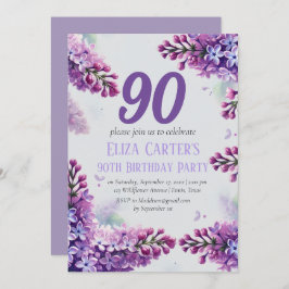 Lila Lilac 90:e Blommigt Elegant Birthday Inbjudningar
