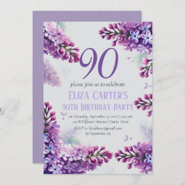 Lila Lilac 90:e Blommigt Elegant Birthday Inbjudningar