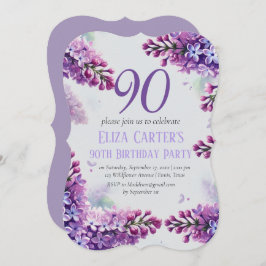 Lila Lilac 90:e Blommigt Elegant Birthday Inbjudningar