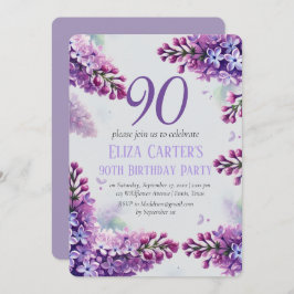 Lila Lilac 90:e Blommigt Elegant Birthday Inbjudningar