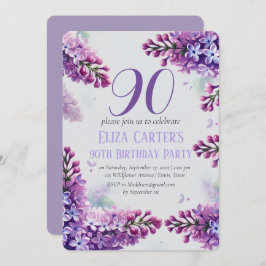 Lila Lilac 90:e Blommigt Elegant Birthday Inbjudningar