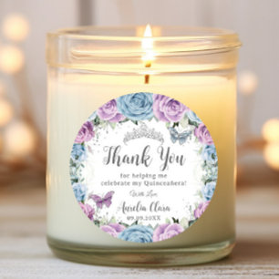 Lila Lilac Baby blue Ro Butterfly Quinceañera Runt Klistermärke