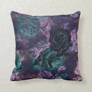 Lila Lilac Black Ro Blommigt Vintage Cushion Kudde