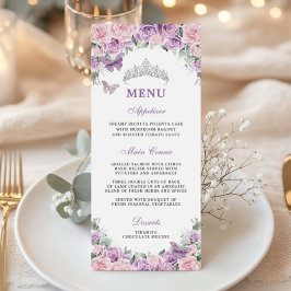 Lila Lilac Blek Rosa Blommigt Quinceañera XV Menu Program