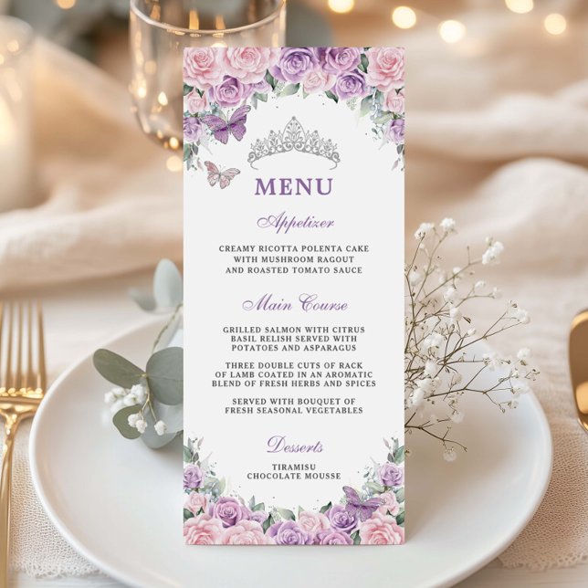 Lila Lilac Blek Rosa Blommigt Quinceañera XV Menu Program (Skapare uppladdad)