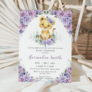 Lila Lilac Blommigt Adsible Lejonare Unge Baby Sho Inbjudningar