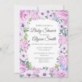 Lila Lilac Blommigt Blommigt Baby Shower-inbjudan  Inbjudningar