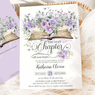 Lila Lilac Blommigt Bok Nästa kapitel Möhippa Inbjudningar