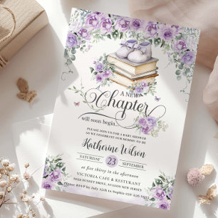 Lila Lilac Blommigt Bok New Chapter Baby Shower Inbjudningar