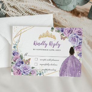 Lila Lilac Blommigt Brown Girl Quinceañera Reply OSA Kort
