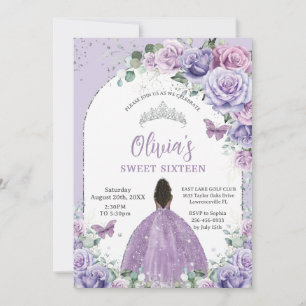 Lila Lilac Blommigt Brown Girl Sweet 16 Birthday Inbjudningar