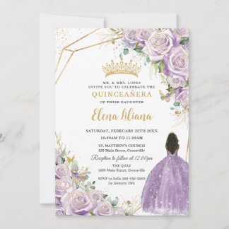 Lila Lilac Blommigt Brown Princess Quinceanera Inbjudningar