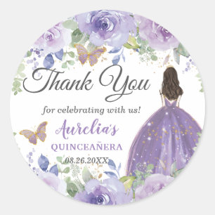 Lila Lilac Blommigt Butterflies Princess Favor Runt Klistermärke