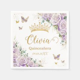 Lila Lilac Blommigt Butterflies Quinceañera 15 16 Pappersservett