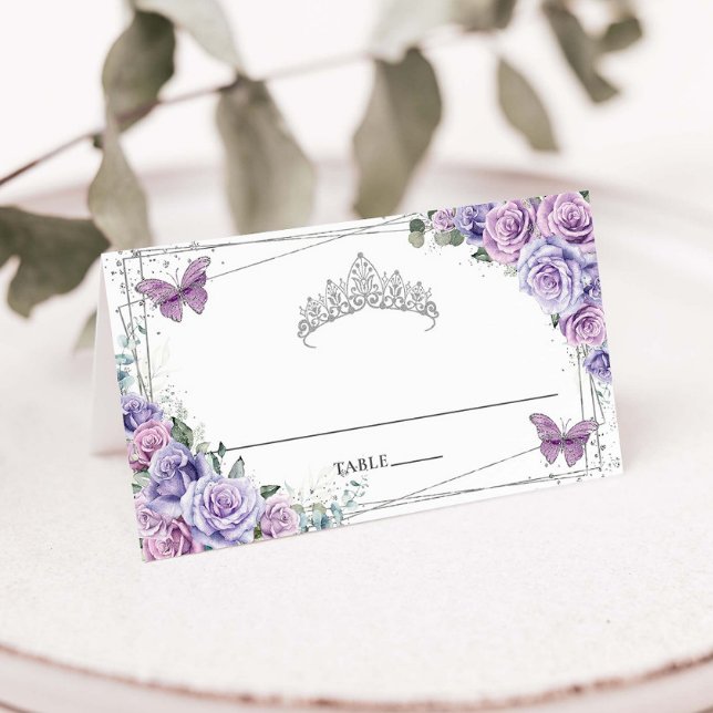 Lila Lilac Blommigt Butterflies Quinceañera XV 16 Placeringskort (Skapare uppladdad)