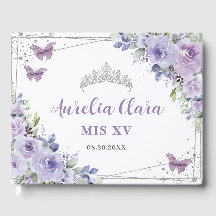 Lila Lilac Blommigt Butterflies Silver QUINCEAÑERA