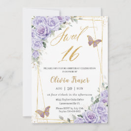 Lila Lilac Blommigt Butterflies Sweet 16 Sexton Inbjudningar