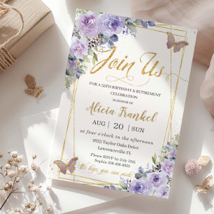 Lila Lilac Blommigt Butterfly Birthday Pension Inbjudningar