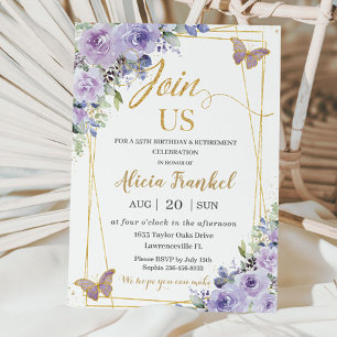 Lila Lilac Blommigt Butterfly Birthday Pension Inbjudningar