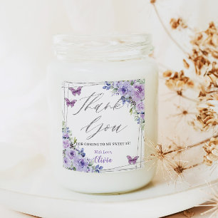 Lila Lilac Blommigt Butterfly Silver Sweet sixteen Fyrkantigt Klistermärke