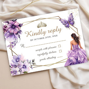Lila Lilac Blommigt Butterfly Sweet 16 OSA kort