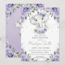 Lila Lilac Blommigt Cute Elephant Baby Shower