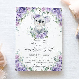Lila Lilac Blommigt Cute Koala Baby Shower Inbjudningar