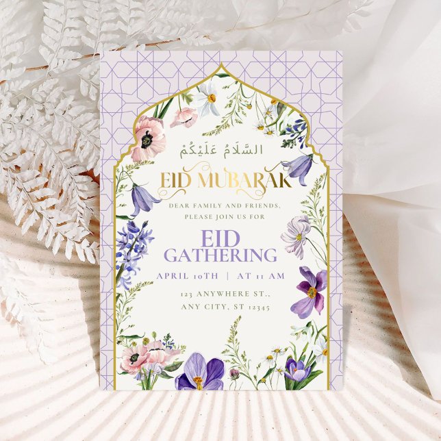 Lila Lilac Blommigt Eid-inbjudningskort Inbjudningar (Celebrate the joy of Eid with our exquisite lilac floral invitation. )