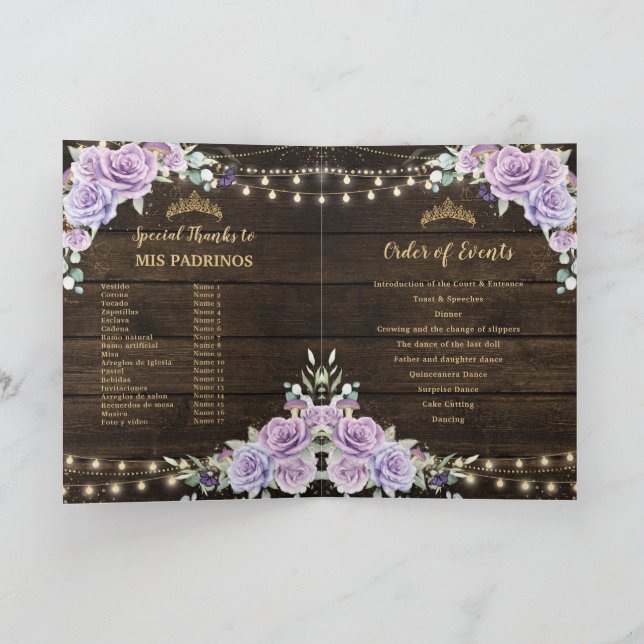 Lila Lilac Blommigt Enchanted Forest Quinceañera Program (Inuti)