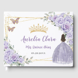 Lila Lilac Blommigt Girl Dress Guld QUINCEAÑERA Gästböcker