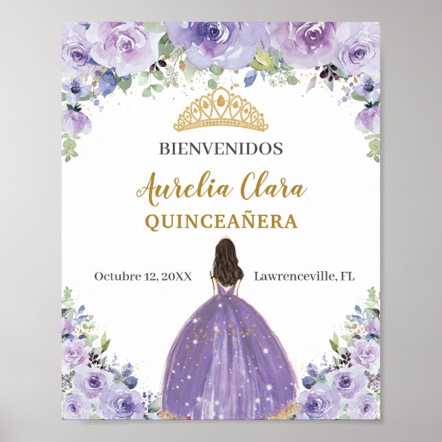 Lila Lilac Blommigt Girl Quinceañera Välkommen Poster (Framsidan)