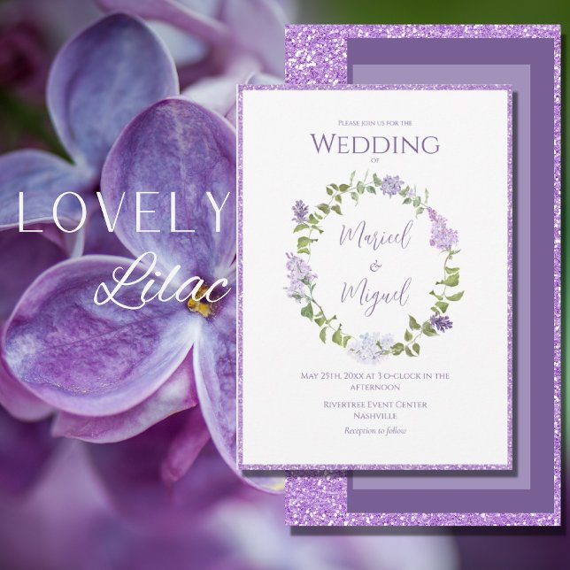 Lila Lilac Blommigt Glitter Modern Bröllop Inbjudningar (Skapare uppladdad)