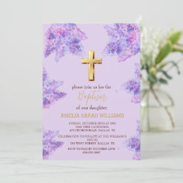 Lila Lilac Blommigt Guld Kor Girl Baptism Inbjudningar