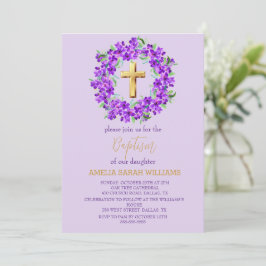 Lila Lilac Blommigt Guld Kor Girl Baptism Inbjudningar