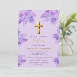 Lila Lilac Blommigt Guld Kor Girl Baptism Inbjudningar