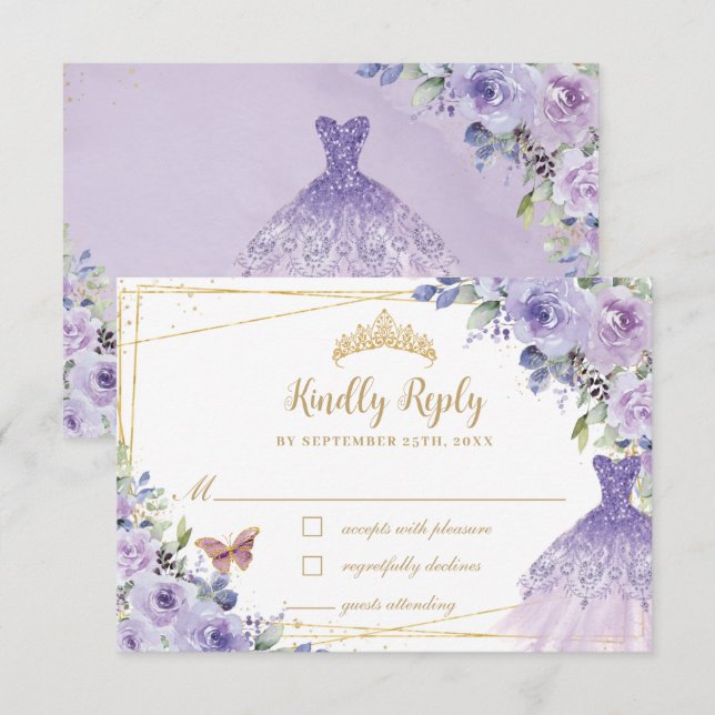 Lila Lilac Blommigt Guld Quinceañera Dress Gown OSA Kort (Fram/baksida)