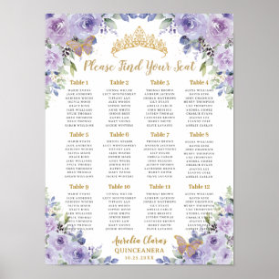Lila Lilac Blommigt Guld Quinceañera Sittdiagram f Poster