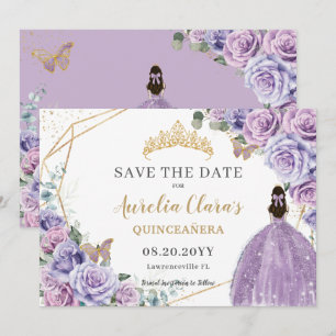 Lila Lilac Blommigt Guld Quinceanera Sweet sixteen Spara Datumet