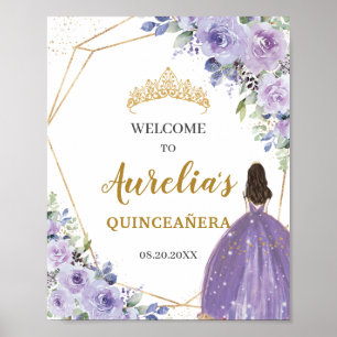 Lila Lilac Blommigt Guld Quinceañera Välkommen Poster
