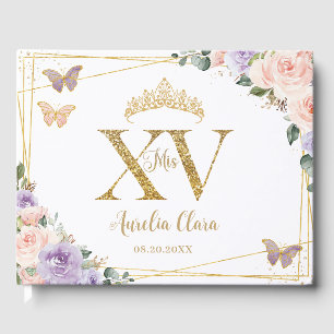 Lila Lilac Blommigt Guld Quinceañera XV Gästböcker
