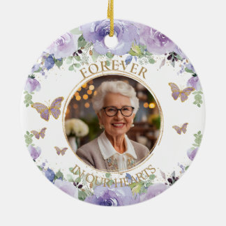 Lila Lilac Blommigt Loving Memory Memorial Photo Julgransprydnad Keramik