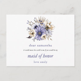 Lila Lilac Blommigt Maid of honor Request Vykort