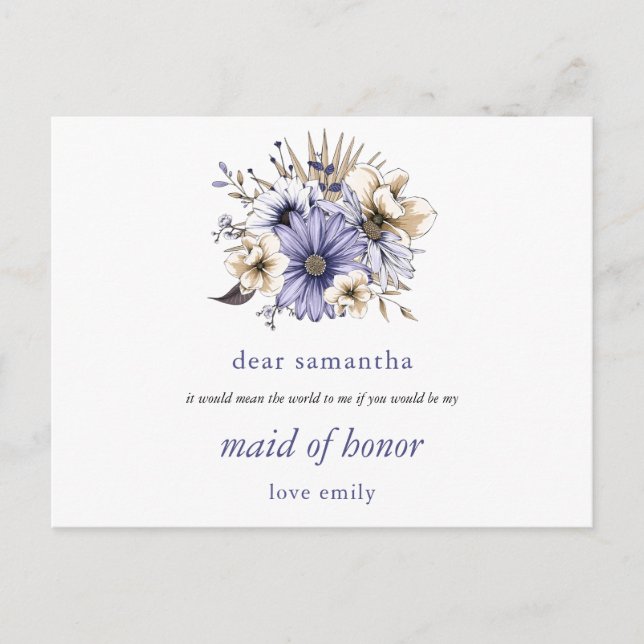 Lila Lilac Blommigt Maid of honor Request Vykort (Framsida)