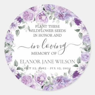 Lila Lilac Blommigt Memorial Funeral Seed Packet Runt Klistermärke