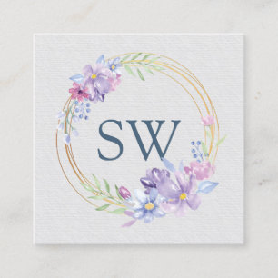 Lila Lilac Blommigt Monogram Beauty Consultant Fyrkantigt Visitkort